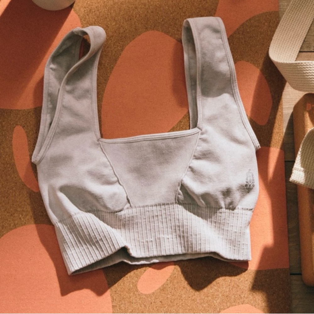 #503 Free People Movement Stylish Gray Ribbed Good Karma Bralette
